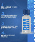 Rim EVO 30ml Ceramic Wheel Coating Kit with application steps for high heat resistant brake dust repellent hydrophobic shield.