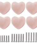 Heart Shaped Ceramic Drawer Knobs Set Of 6 With 3 Sized Screws For Cabinets, Dressers, Closets And Wardrobes Powder Pink Durable Glazed Ceramic Furniture Pulls Handles For Home Makeover And Easy Install Boss Vibe, set with screws