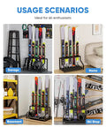 Badass Heavy Duty Wall Mount Ski And Snowboard Storage Rack For Garage Holds Four Pairs With Helmet Goggle Gloves Organizer Shelf Solid Black Winter Gear Setup in garage and home settings.