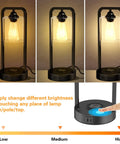 Two-Pack Wireless Charging Bedside Table Lamp Set With Touch Control Dimmable Lights showing low to high brightness settings.