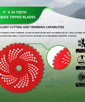 9 inch 36 tooth carbide tipped blade for Beefed Up Brush Cutter Blades Set for Trimmers with 1 inch arbor and cutting features