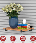 12 Inch Black Slatwall Shelf Brackets Set Of 18 Heavy Duty Metal Slatwall Hooks displayed with vase and books on wood shelf