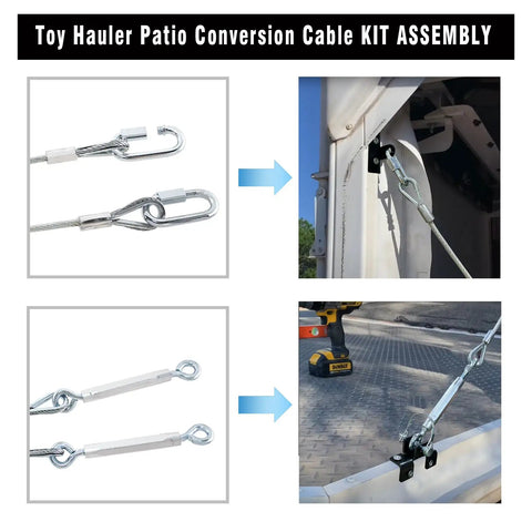 Conversion Cable Kit For Toy Hauler Patio Doors And RV Patio Accessories 109 Inch Length Durable Outdoor Grade Brackets With Weatherproof Coating And No Fuss Quick Easy Install