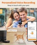 Dead Simple Smart Cat Feeder With Solid Wifi And Smartphone App Control Automated Timed Pet Food Dispenser, featuring voice recording and app usage.