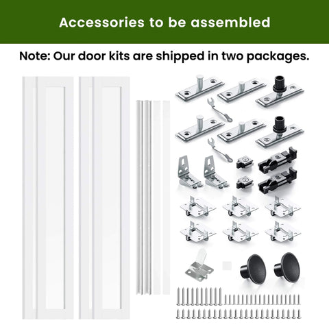 Mirror Bifold Closet Doors Set With Sliding Hardware Kit For 72 Inch Wide By 80 Inch High, Two 18 Inch Panels, White MDF Frame