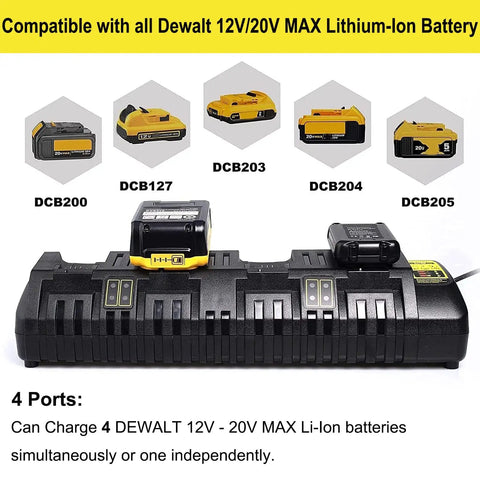 Four Port Battery Charger Station For 12V 20V Max And 60V Max Li-Ion Batteries - Simultaneously Power Up DCB206 DCB205 DCB240 DCB606 DCB609 And More Fast Reliable Charging For DIY Projects