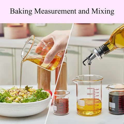 Baking Measurement and Mixing, Mini Glass Measuring Beaker Set In Borosilicate 2oz 4oz 8oz Cups For Kitchen And Bar Pro Grade Clear Markings Durable Small Glass Measuring Cups For Cocktails Baking Cooking And Lab Style Precise Measuring, 250ml cup pouring oil
