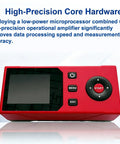 Handheld Surface Roughness Tester For Metal Machining And Quality Control, red handheld unit with display and START button
