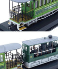 1/87 Scale Swiss G3-3 Rail Tram Vintage 1894 Steam Locomotive Model With Display Base, detailed close-up on green tram