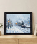 Impressionist Vintage Steam Train Canvas Print With Black Frame For Cozy Living Room Vibe And Office Wall Decor Snowy Winter Scene