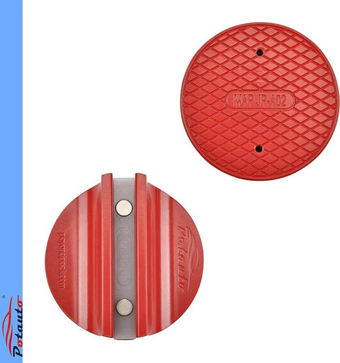 Universal Aluminum Grooved Magnetic Jack Pad For Pinch Welds 0.39 Inch Slot Frame Rail Adapter, red, overhead view