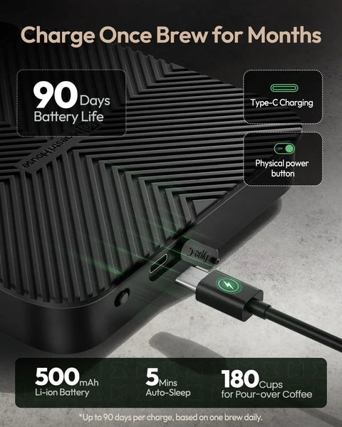 Close-up of charging port on Barista Grade Coffee Scale With Timer 3Kg Capacity 0.1g Precision Rechargeable Digital Scale