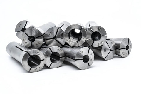 Round Collet Set For Milling Machines 11 Pcs R8 Range 1/8 To 3/4 Inch With 7/16-20 Internal Thread Hardened And Ground Precision Tooling
