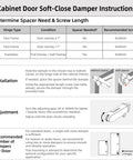 Cabinet Door Soft-Close Damper Instructions with hinge types, spacer needs, and installation guidelines for Heavy Duty Abs Pc Soft Close Cabinet Dampers Ten Pack.
