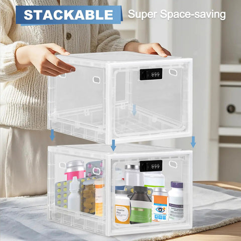 Top Notch Lockable Medicine Storage Box With Straightforward Combination Dial For Prescription Pills Snacks Phones And Daily Stash Secure Home Office Container Keeping Vital Gear Locked Up Tight No Hassle stacked with a clear view of contents.