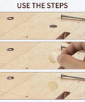 Step-by-step use of 648 Piece Screw Hole Cover Sticker Set In 12 Colors, Adhesive PVC Caps for wood screws on wooden panel.