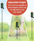 Outdoor Metal Torch Set Six Pack 59 Inch Citronella Garden Torches With 3 Prong Grounded Stake showing adjustable heights