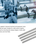 4 Pack M8 1.25 X 400mm Fully Threaded Stainless Steel Rods, 304 Grade Right Hand Thread Studding Bars For Anchor Bolts, Clamps, Hangers And U-Bolts, Built To Last, DIY Friendly Hardware in machine and rod close-up
