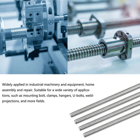 4 Pack M8 1.25 X 400mm Fully Threaded Stainless Steel Rods, 304 Grade Right Hand Thread Studding Bars For Anchor Bolts, Clamps, Hangers And U-Bolts, Built To Last, DIY Friendly Hardware in machine and rod close-up