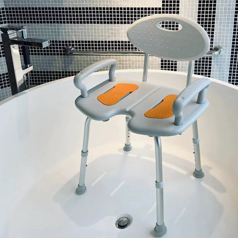 Heavy Duty Shower Chair With Arms And Back For Inside Shower Stall, Extra Wide 28 Inch U Shaped Seat, Aluminum Frame