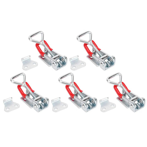 Killer Grade Zinc Plated Toggle Clamp Featuring Quick Release Lever Keeps BBQ Smoker Lids Snapped Shut And Holds DIY Jigs Steady On Any Welding Workbench Project, set of five with red handle.