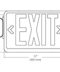 Diagram of Remote Capable LED Emergency Exit Sign With Dual Adjustable LED Heads, White Housing And Red Lettering, dimensions shown