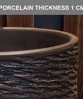 Heavy Duty Ceramic Pedestal Bathroom Sink And Vessel Combo Includes Faucet Drain And Handy Shelf Space Built Tough For Indoor Outdoor Use With Easy Peasy Plumbing Install, showing 1 cm thick porcelain with textured design.