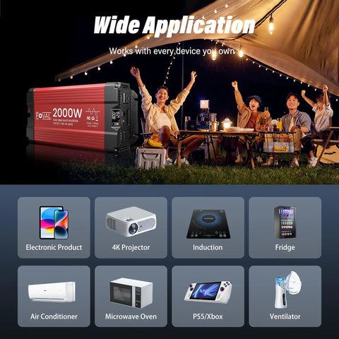 Heavy Duty 2000 Watt Pure Sine Wave Inverter 12 Volt To 110 Volt Converter With Digital Display and Remote Control for RV use.