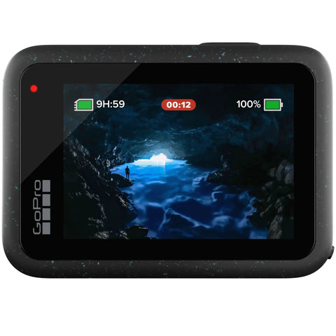 Premium Waterproof Action Camera Bundle With 5.3K60 Video And 27Mp Photos display showing recording time in a cave scene.