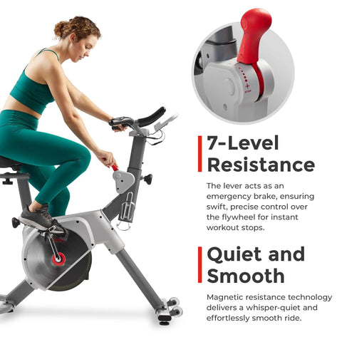 Woman using Prime Magnetic Belt Drive Indoor Stationary Cycling Bike With Bluetooth App Connectivity And Two Stage Transmission System