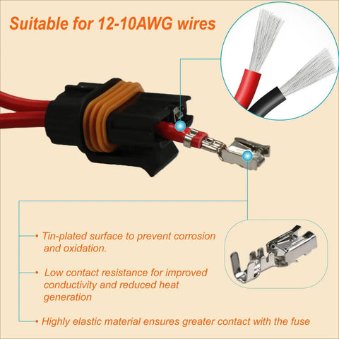 Bulletproof Waterproof Sealed Inline Fuse Holder Kit For Ato Atc Fuses With Heavy Duty Rubber Gaskets Tough Weatherproof Wiring Splice Setup No Hassle Auto Electrical Gear Pack Of Six connectors showing 12-10AWG compatibility.