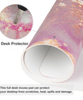 Big Ol Pink Desk Pad, 31.5 By 15.7 Inch, Rose Gold Marble, PU Leather, Waterproof Mouse Pad, rolled view showcasing materials