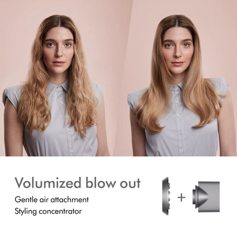 Supersonic Hair Dryer No Heat Damage With 5 Attachments including diffuser and styling concentrator, before and after blowout
