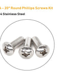 Heavy Duty 50 Piece 1/4 20 Phillips Pan Head Machine Screw Kit With Ridiculously Tough 304 Stainless Steel close-up of screws