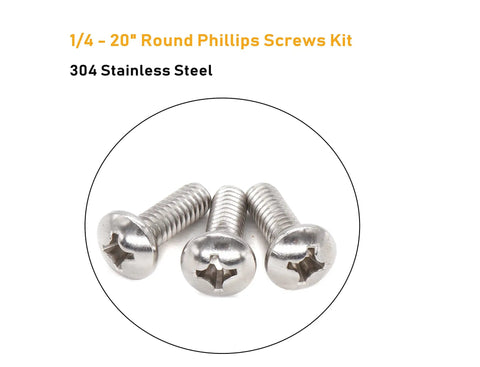 Heavy Duty 50 Piece 1/4 20 Phillips Pan Head Machine Screw Kit With Ridiculously Tough 304 Stainless Steel close-up of screws