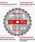 Heavy Duty 6 1/2 Inch Circular Saw Blade With 5/8 Inch Arbor And 24 Or 60 Tooth Tungsten Carbide Tips That Kick Serious Butt On Lumber And Crisp Trim Work Daily - close-up of features.