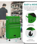Beefy Rolling 8 Drawer Tool Chest With 2-In-1 Detachable Chests, Heavy Duty Steel Toolbox On Lockable Wheels And Smooth Sliding Drawers For Garage, Shop, Home Workshop And Warehouse Storage Solutions, green steel rolling cabinet with handle and casters