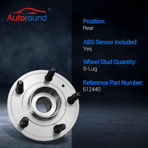 Rear Wheel Bearing And Hub Assembly For 2010-2017 Chevy Equinox And GMC Terrain With 5 Lug And ABS Plug-And-Play Replacement 512440