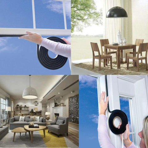 Rock Solid CR Neoprene High Density Foam Tape Weather Stripping Seal 1/2 Inch Wide X 1/2 Inch Thick X 6.5 Feet Long applied on window.