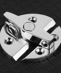 Front close-up view of turn catch rotate lock, chrome 316 stainless marine hardware for boat hatch/door