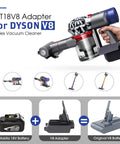 Battery Adapter For Makita 18V High Capacity Battery To Power V7 And V8 Vacuum Cleaners With visual components and use.