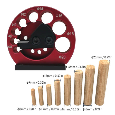 Eight Hole Adjustable Dowel Jig Kit For Woodworking, red aluminum alloy cutter with 8 hole sizes and wrench for wooden rods