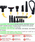 All-In-One Vacuum Attachment Kit With Six Must-Have Tools Like Dust Brush, Upholstery Tool, Flexible Crevice Tool, Crevice Tool, Utility Nozzle With Brush, And Brush Nozzle Combo, Plus A Universal Adapter For Most Home Vacuums.