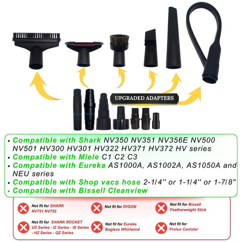 All-In-One Vacuum Attachment Kit With Six Must-Have Tools Like Dust Brush, Upholstery Tool, Flexible Crevice Tool, Crevice Tool, Utility Nozzle With Brush, And Brush Nozzle Combo, Plus A Universal Adapter For Most Home Vacuums.