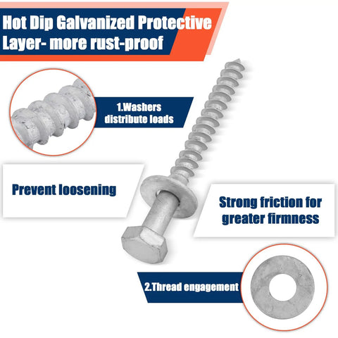 60 Pack Three Eighth Inch By Four Inch Lag Screws With Washers Hot Dip Galvanized Heavy Duty Wood Decks And Fences Kit