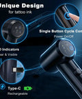 Pro Tattoo Ink Mixer Kit with LED indicators, single button control, and Type-C port for tattoo supplies.