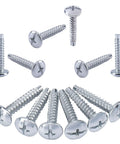 Heavy Duty Twelve Pack Zinc Plated Load Center Cover Screws Built Tough For Reliable Eaton Qo Homeline Murray Electrical Panel Replacement Hardware And Durable Construction For Weekend Warrior Projects showing zinc plated screws on a white background.