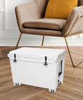 Furniture Casters with Brake Replacement Wheels for Cabinets on a white portable storage box in a modern living room.