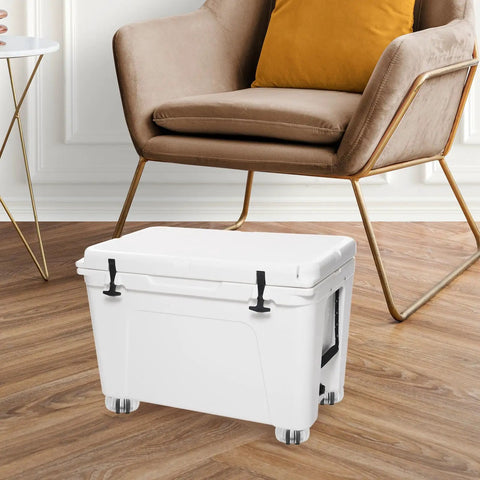 Furniture Casters with Brake Replacement Wheels for Cabinets on a white portable storage box in a modern living room.