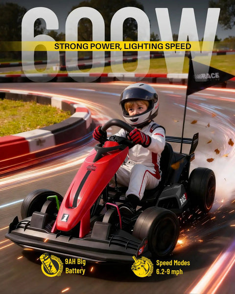 36V Kids Go Kart 600W Electric Drift Racing Kart For Outdoors Top Speed 10 MPH 9Ah Battery EVA Tires in action on track